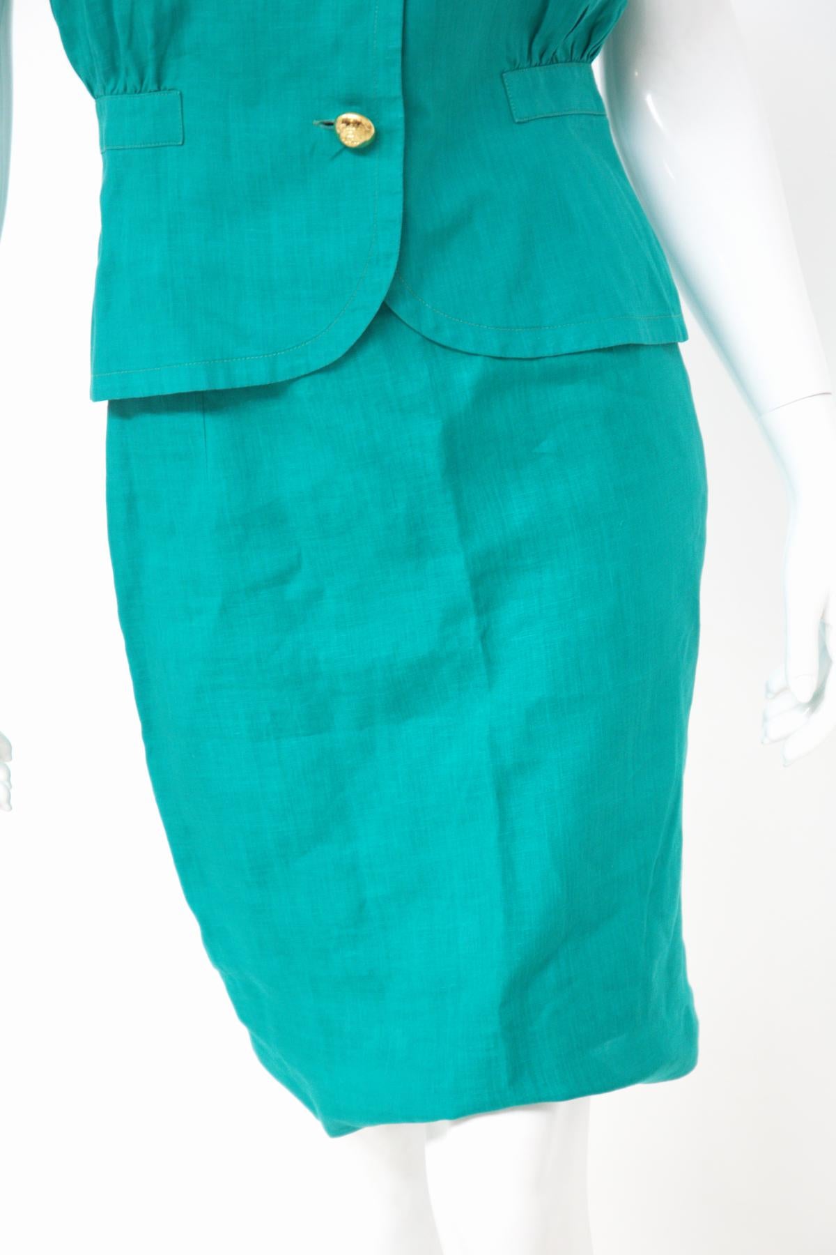 Valentino Miss V Turquoise Linen Skirt Suits 3