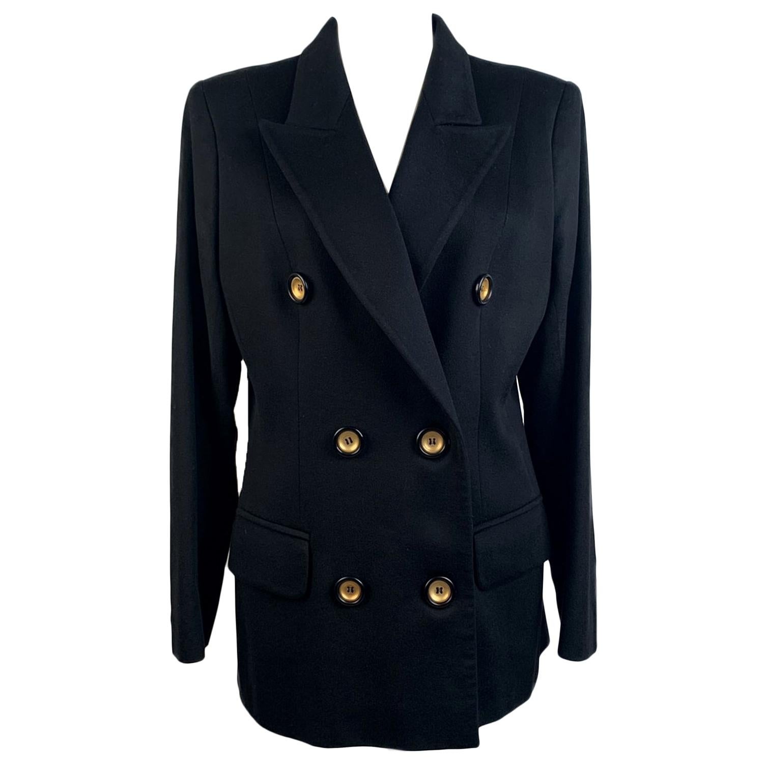 Valentino Miss V Vintage Black Cashmere Double Breasted Blazer Size 44