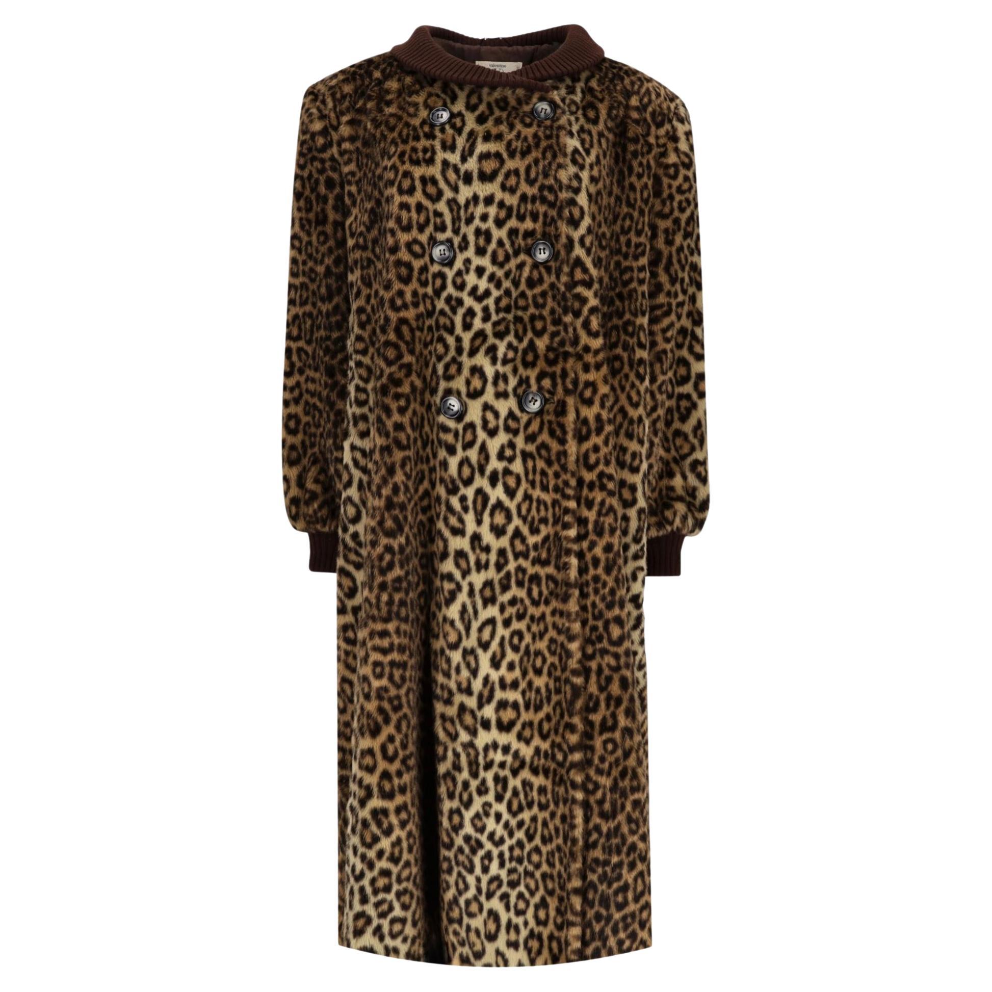 Valentino Miss V Vintage Faux Fur Leopard Print Coat