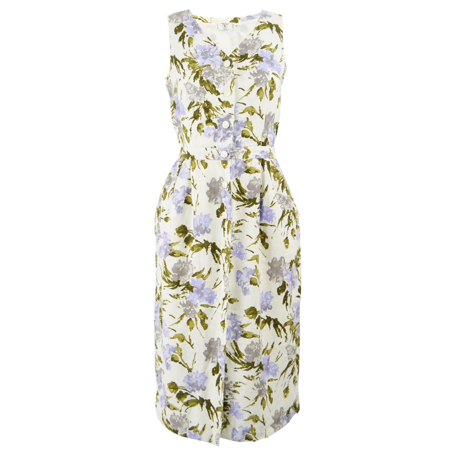 Valentino Miss V Vintage White and Lilac Floral Print Linen Dress ...