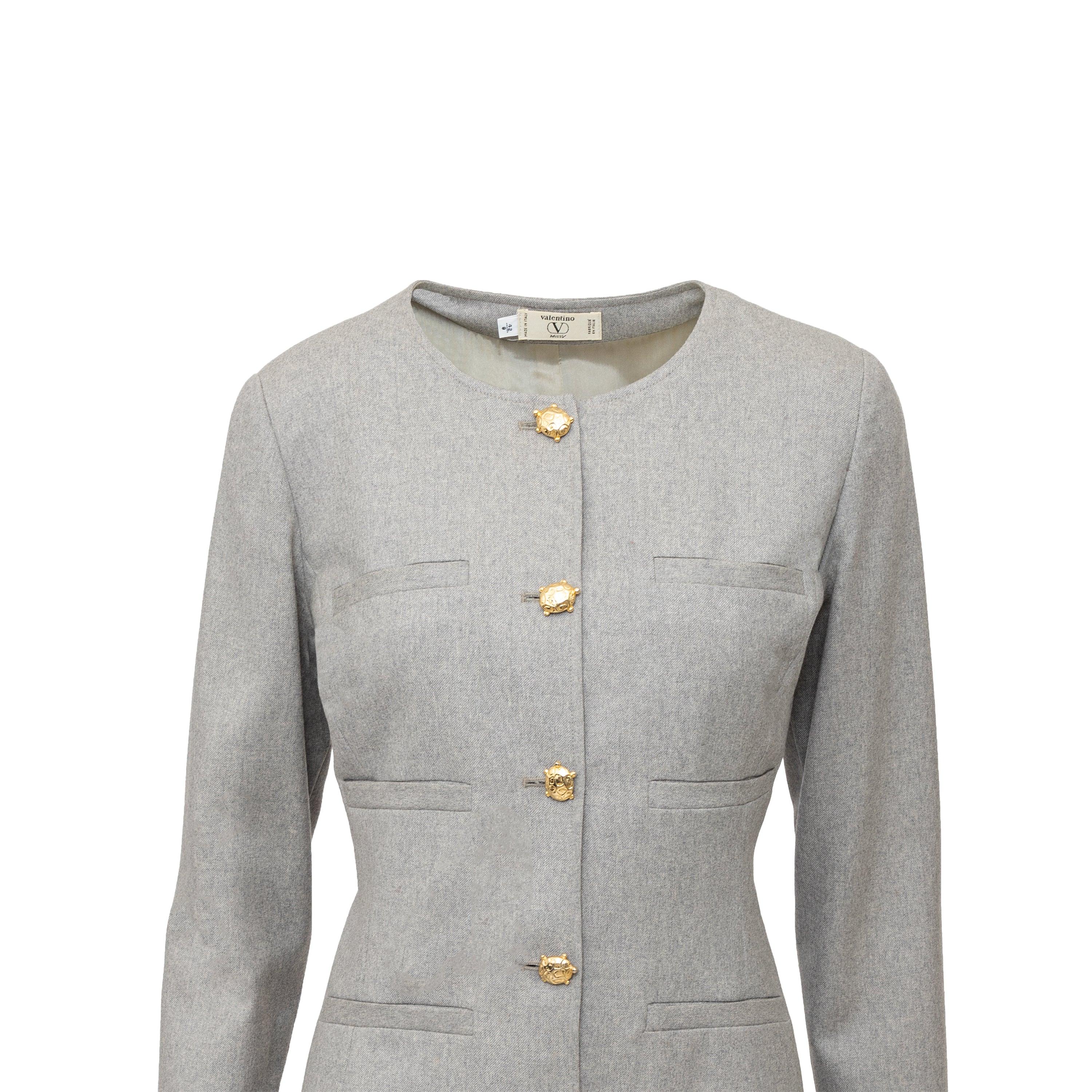 Gray Valentino Miss V Wool Dress with Turtle Buttons - '90s For Sale