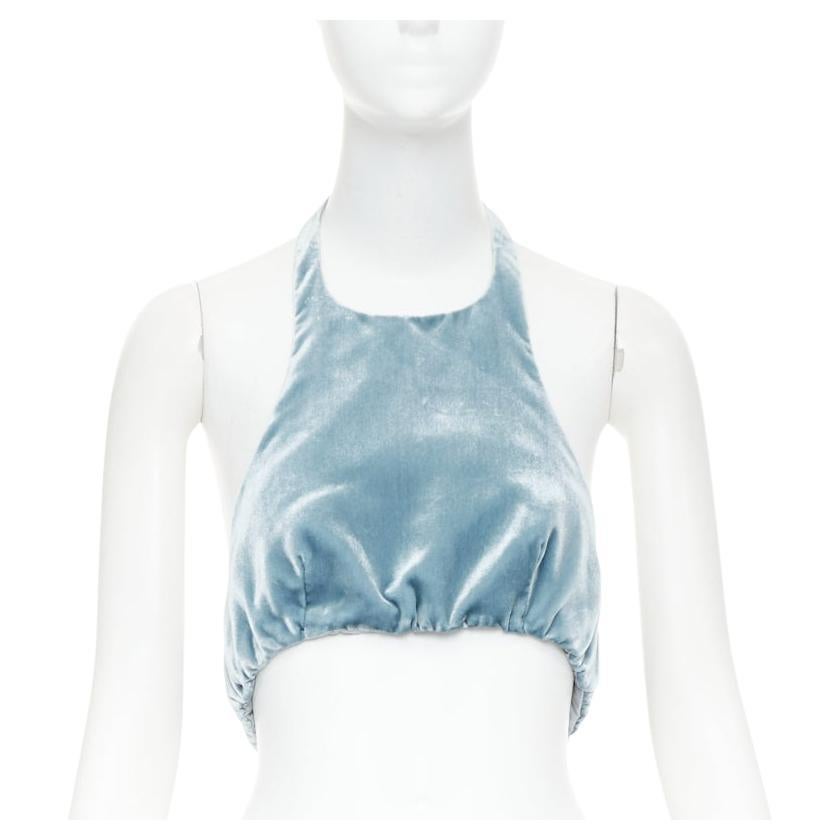 VALENTINO misty blue silky velvet halter neck ruched crop top IT40 S