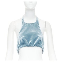 VALENTINO misty blue silky velvet halter neck ruched crop top IT40 S