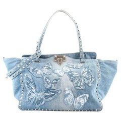 Valentino Model: Rockstud Tote Denim with Butterfly Applique Medium            