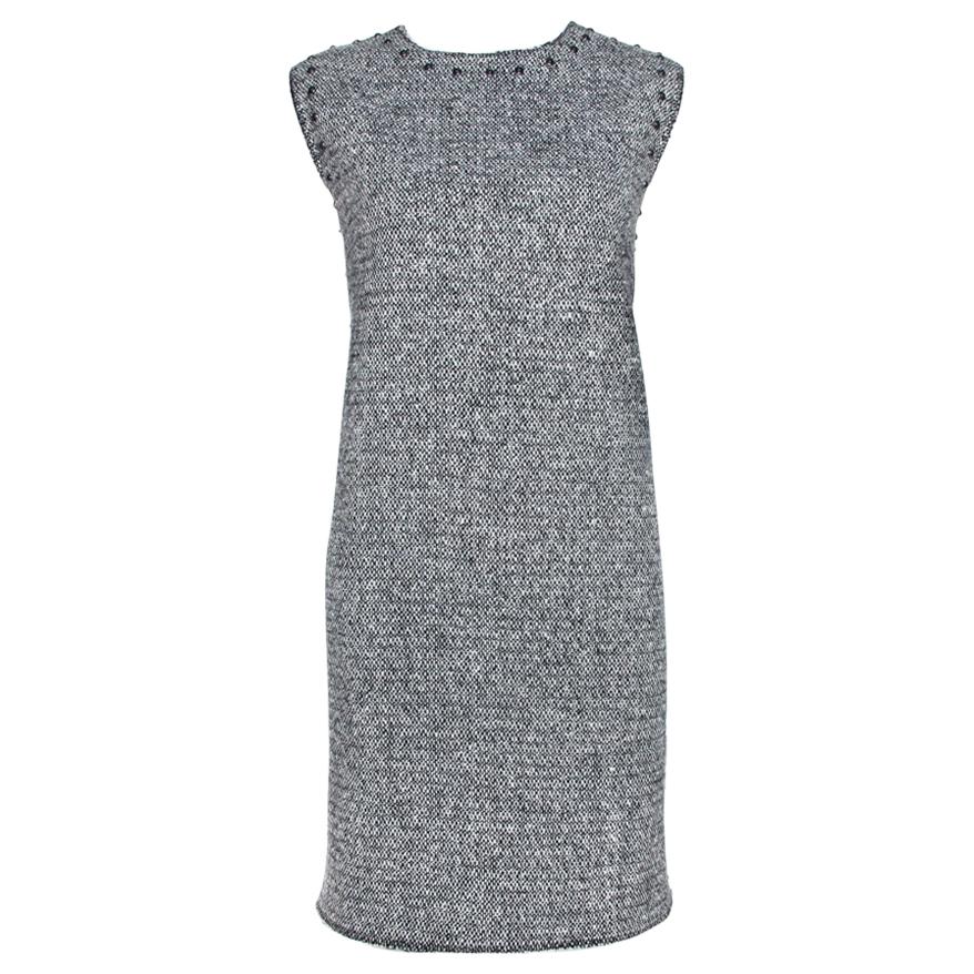 Valentino Monochrome Tweed Studded Sleeveless Shift Dress L