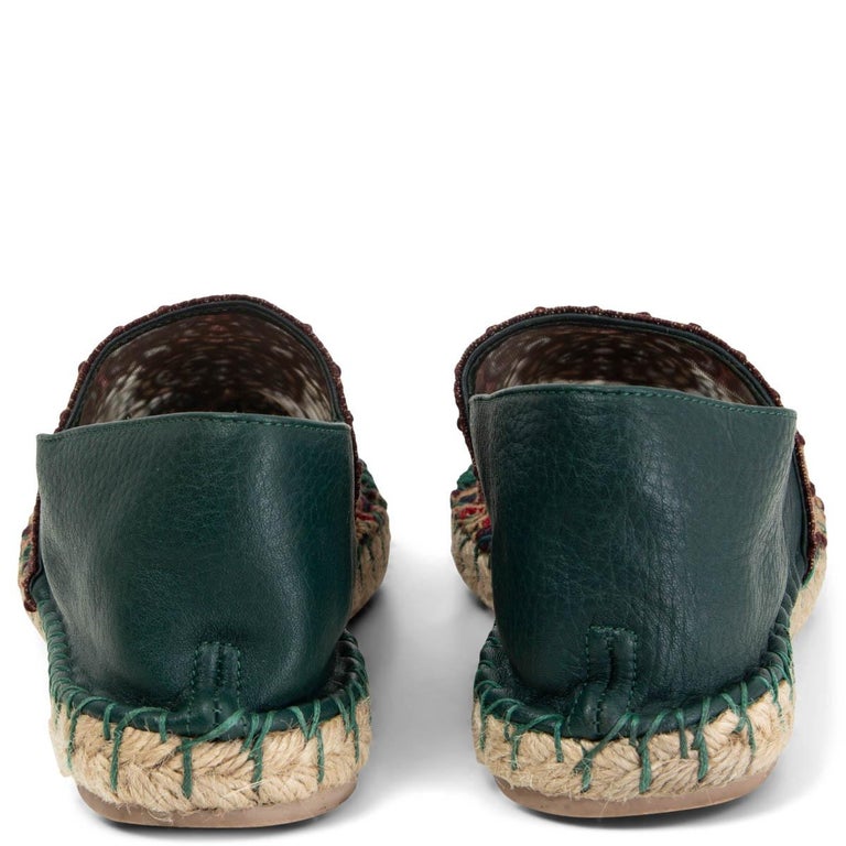 VALENTINO moss green leather EMBROIDERED LACE Espadrilles  display picture 3