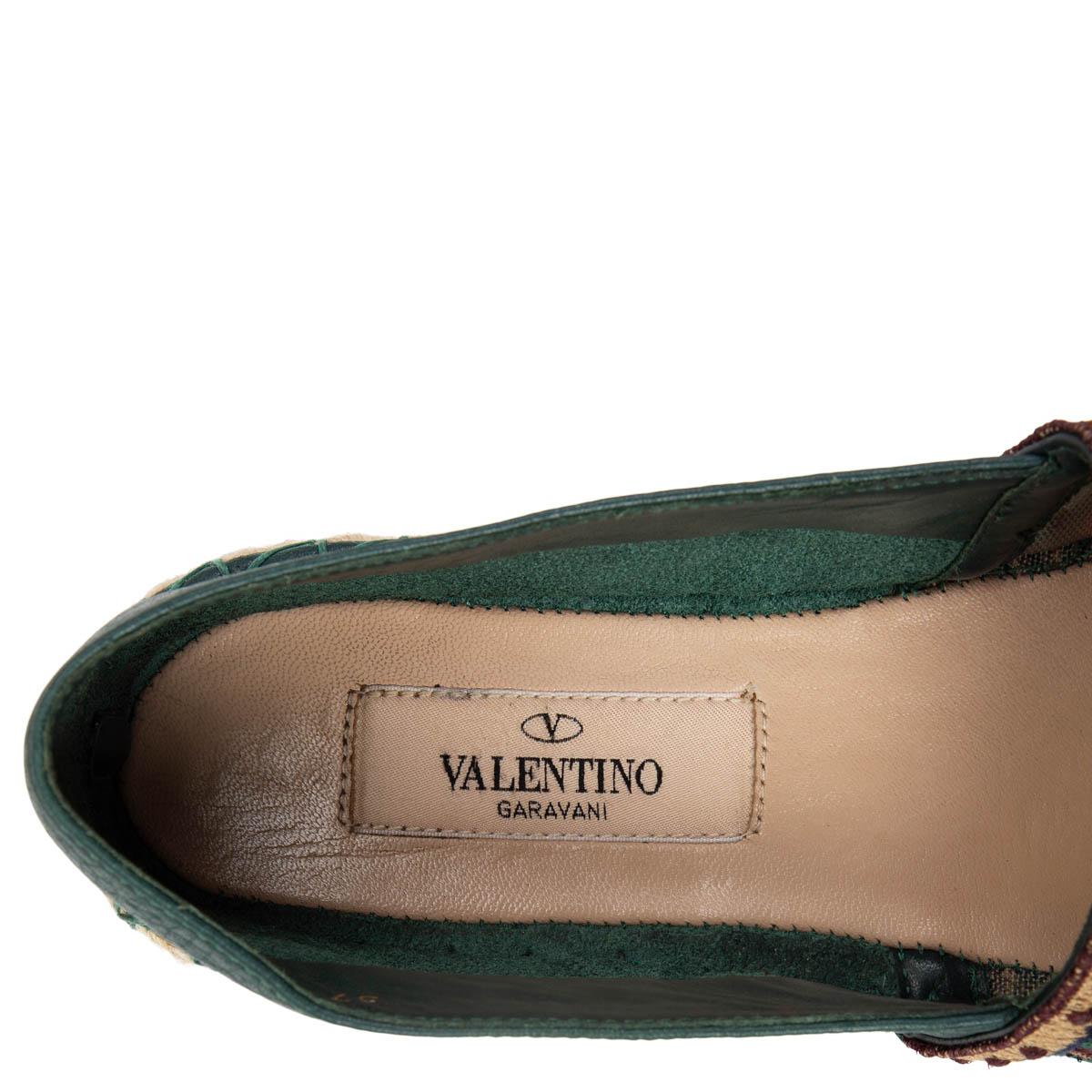 VALENTINO moss green leather EMBROIDERED LACE Espadrilles Flats Shoes 37 In Good Condition For Sale In Zürich, CH