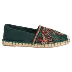 VALENTINO moss green leather EMBROIDERED LACE Espadrilles Flats Shoes 37