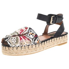 Valentino Multcolor Camubutterfly Lace And Leather Platform Espadrilles Size 38