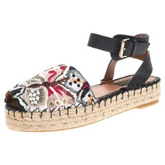 Valentino Multcolor Camubutterfly Lace And Leather Platform Espadrilles Size 38