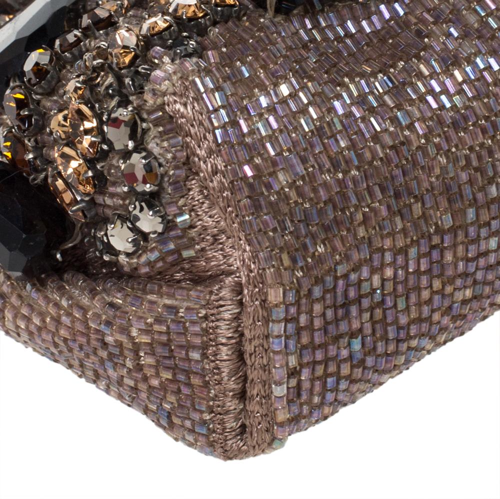 Valentino Multicolor Beaded Fabric Crystal Embellishment Frame Chain Clutch 5