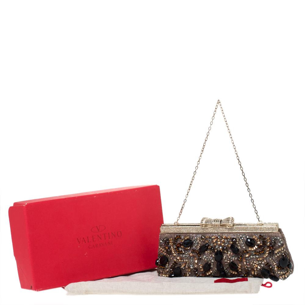 Valentino Multicolor Beaded Fabric Crystal Embellishment Frame Chain Clutch 6