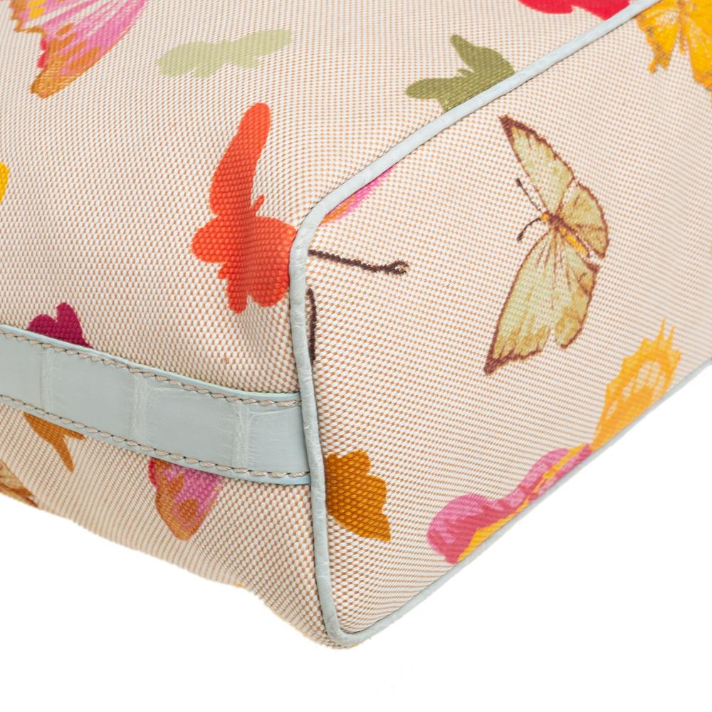 Hobo Valentino de lona con estampado de mariposas multicolor y piel con relieve de cocodrilo 6