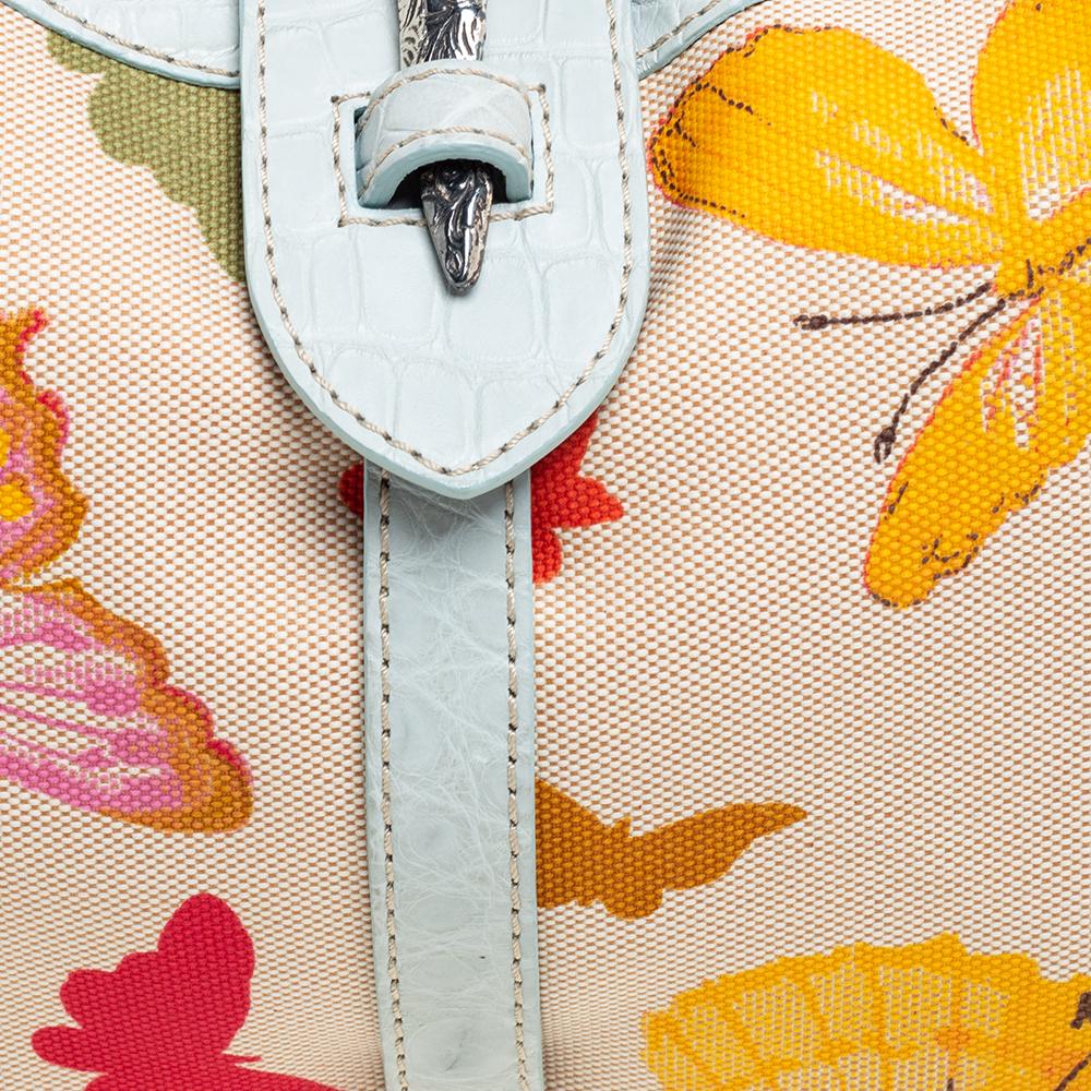 Hobo Valentino de lona con estampado de mariposas multicolor y piel con relieve de cocodrilo 1