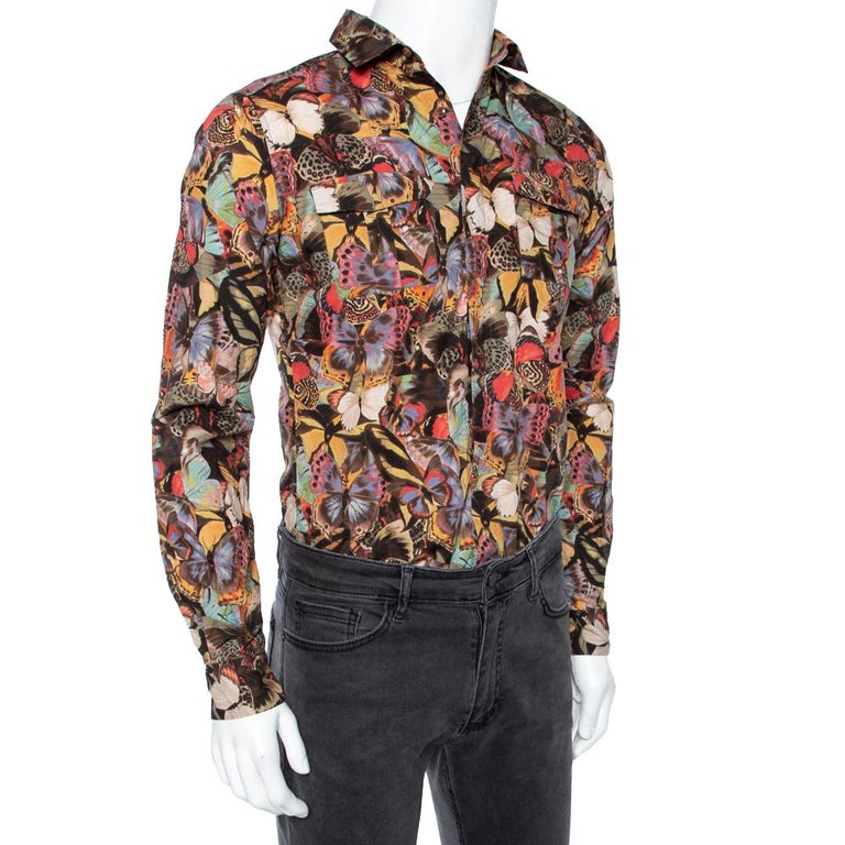 Valentino Multicolor Butterfly Printed Cotton Button Front Shirt M For Sale  at 1stDibs