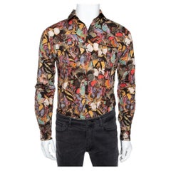 Valentino Camicia in cotone con bottoni stampati a farfalla multicolore M