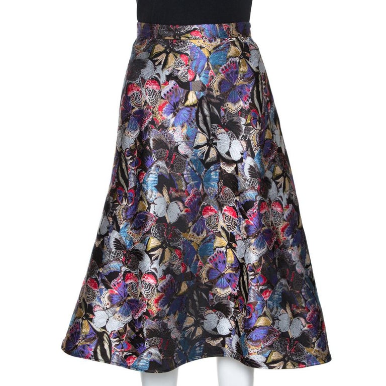 Valentino Multicolor Butterfly Silk Brocade Midi Skirt M at 1stDibs
