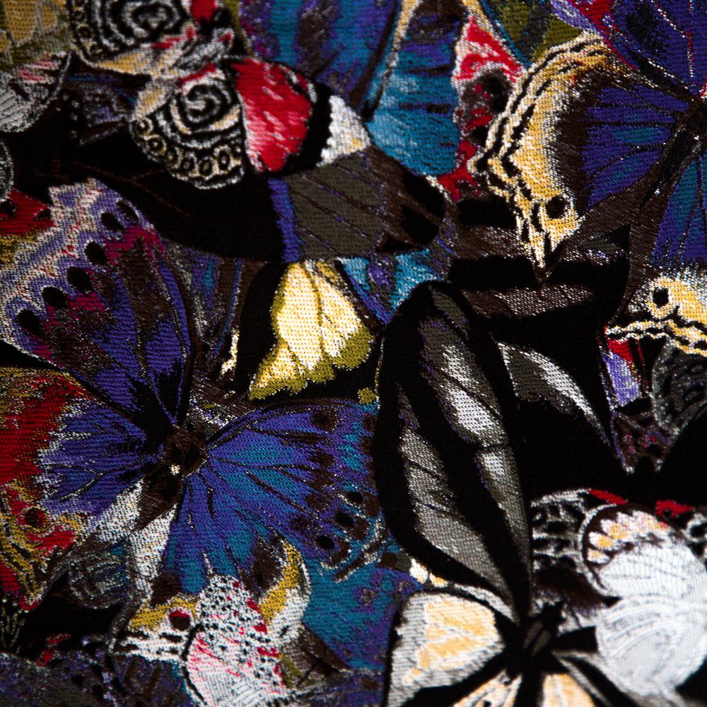 Valentino Multicolor Butterfly Silk Brocade Midi Skirt M In Good Condition In Dubai, Al Qouz 2