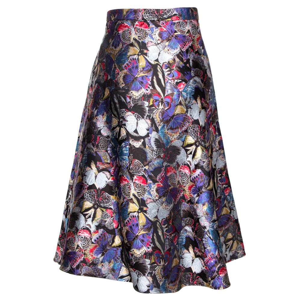 Valentino Multicolor Butterfly Silk Brocade Midi Skirt M