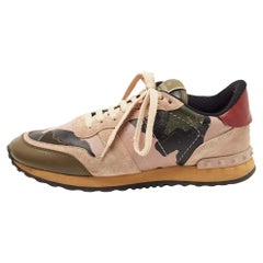 Valentino Multicolor Camo Print Canvas and Suede Rockrunner Sneakers Size 40