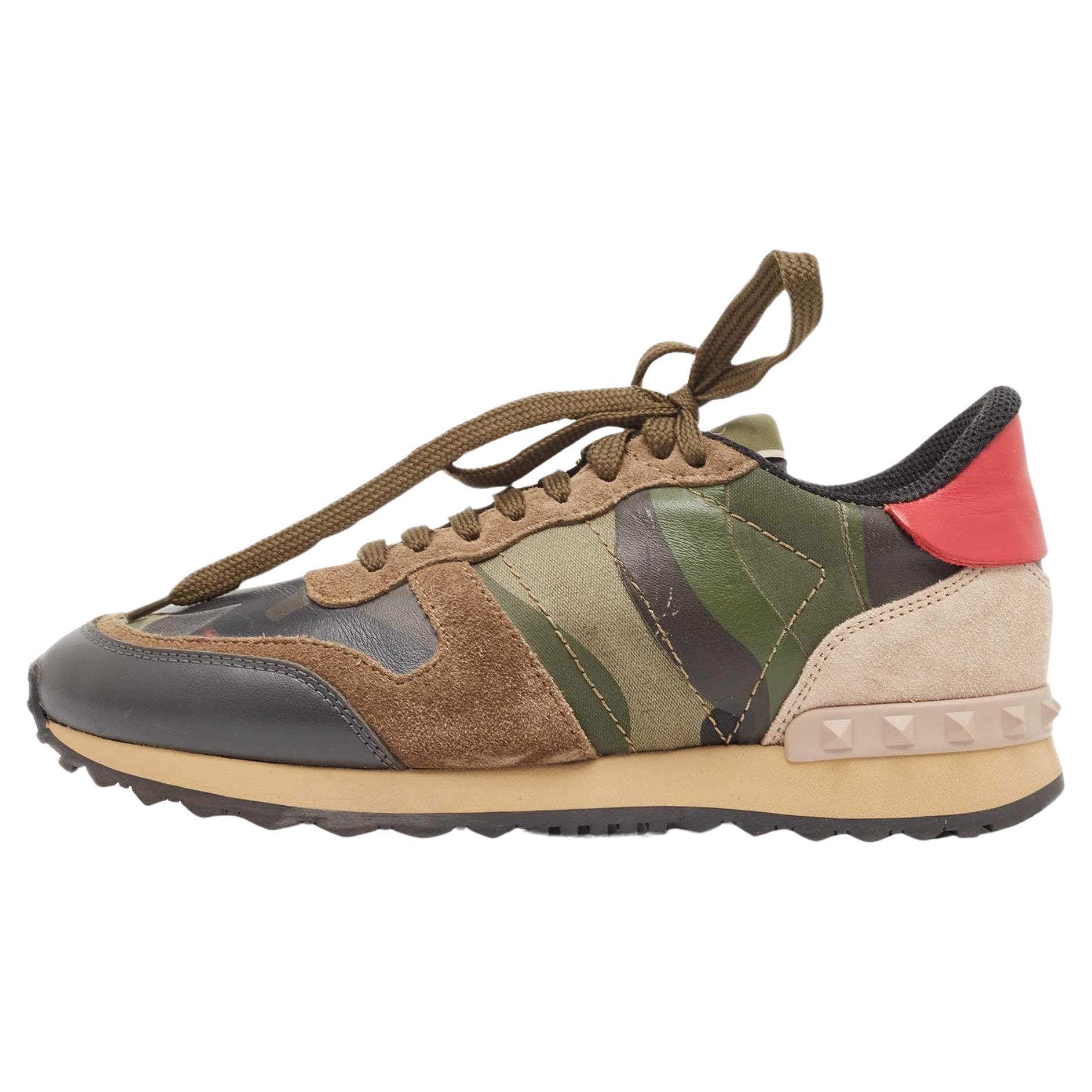 Valentino Multicolor Camo Print Leather and Canvas Rockrunner Sneakers Size 37 For Sale