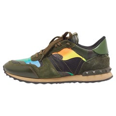 Valentino Multicolor Camo Print Leather and Suede Rockrunner Sneakers Size 41