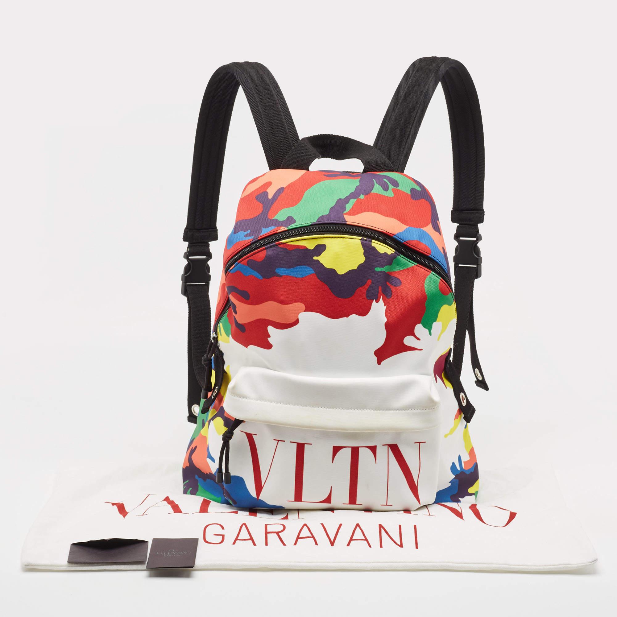 Valentino Multicolor Camo Print Nylon VLTN Logo Backpack For Sale 11