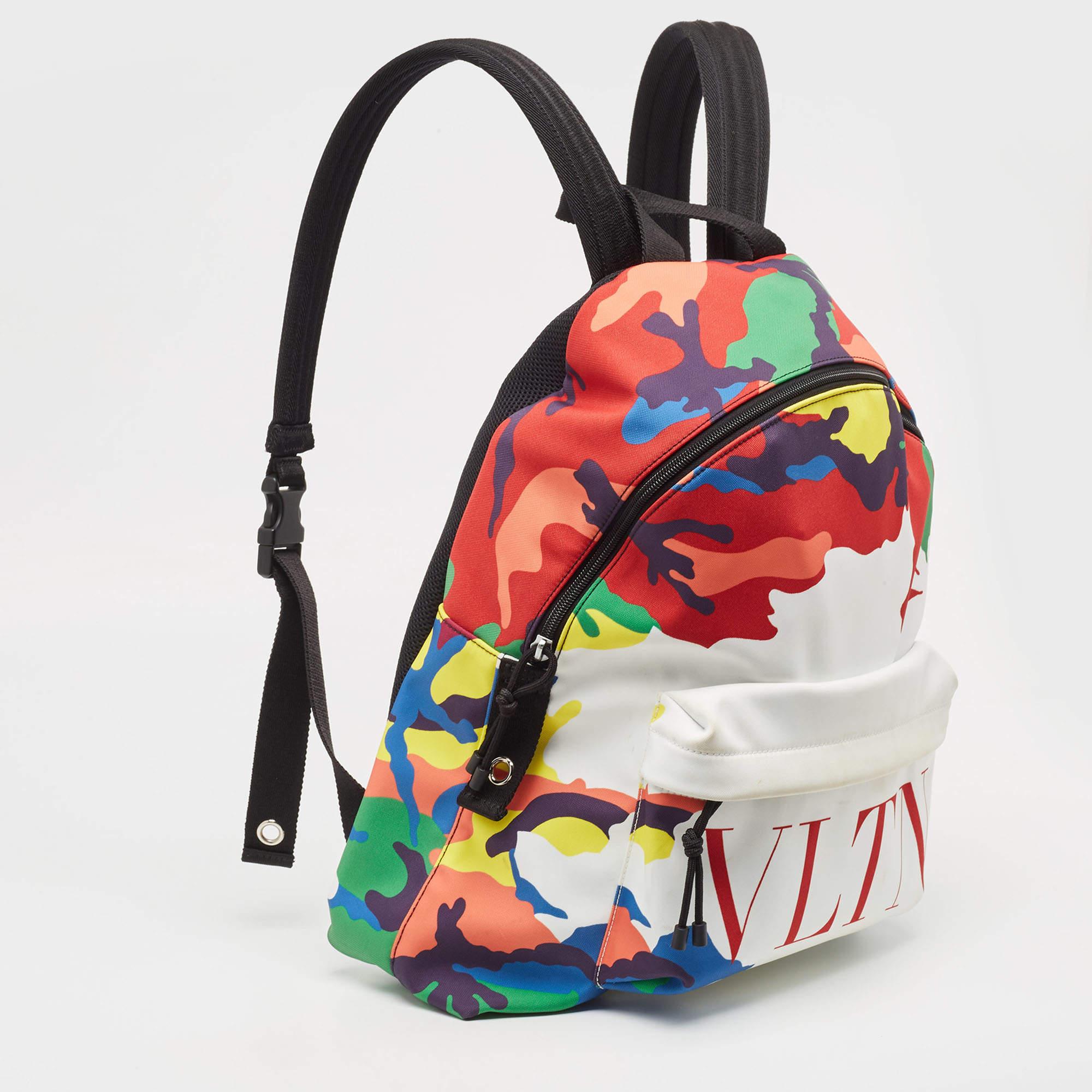 Women's Valentino Multicolor Camo Print Nylon VLTN Logo Backpack For Sale