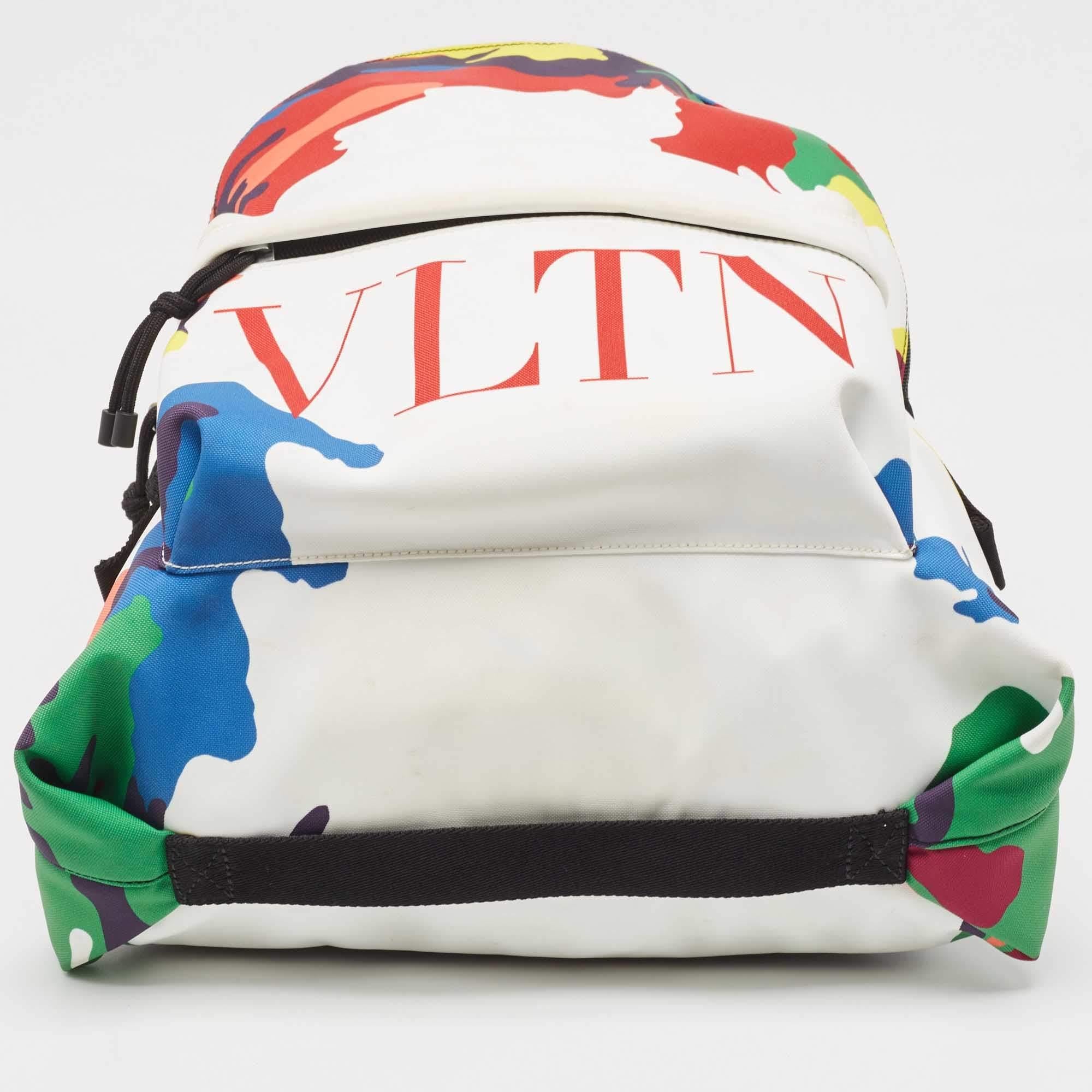 Valentino Multicolor Camo Print Nylon VLTN Logo Backpack For Sale 1