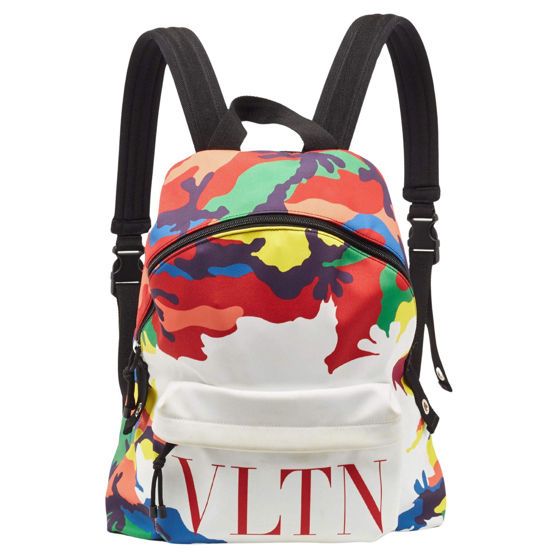 Valentino Multicolor Camo Print Nylon VLTN Logo Backpack For Sale