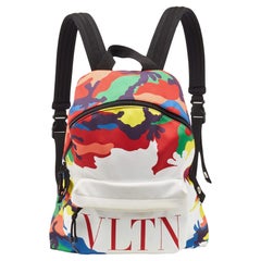 Used Valentino Multicolor Camo Print Nylon VLTN Logo Backpack