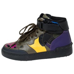 Valentino Multicolor Camoflauge Leather And Canvas High Top Sneakers Size 36