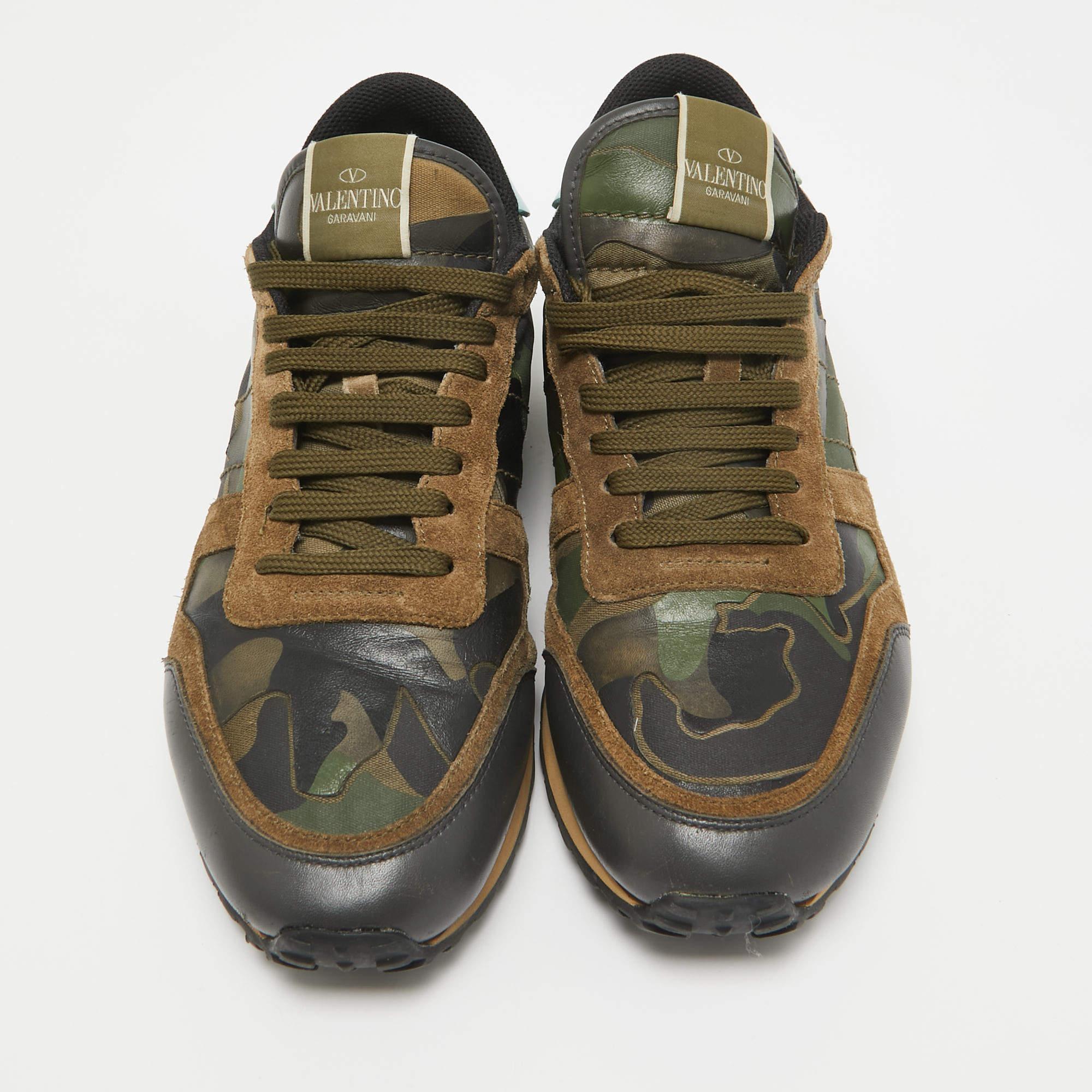 Noir Baskets Rockrunner Valentino en cuir et toile camouflage multicolore, taille 44