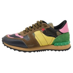 Valentino Multicolor Camouflage Leather Suede Rockrunner Low Sneakers Size 38