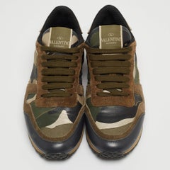 Valentino Multicolor Camouflage Print Canvas and Leather Rockrunner Sneakers