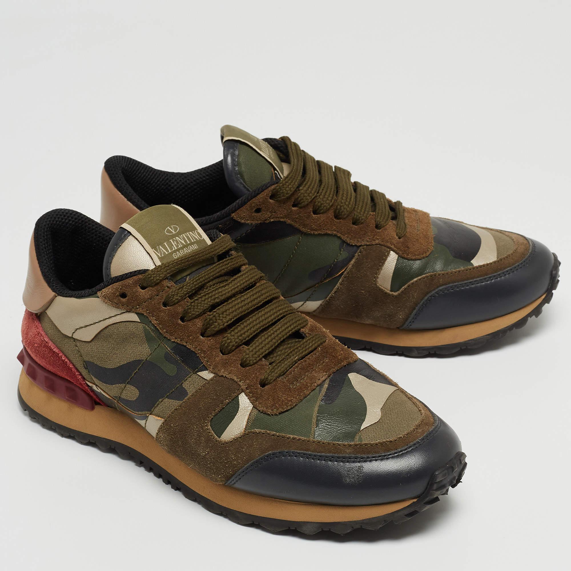Women's Valentino Multicolor Camouflage Print Canvas and Leather Rockrunner Sneakers  For Sale