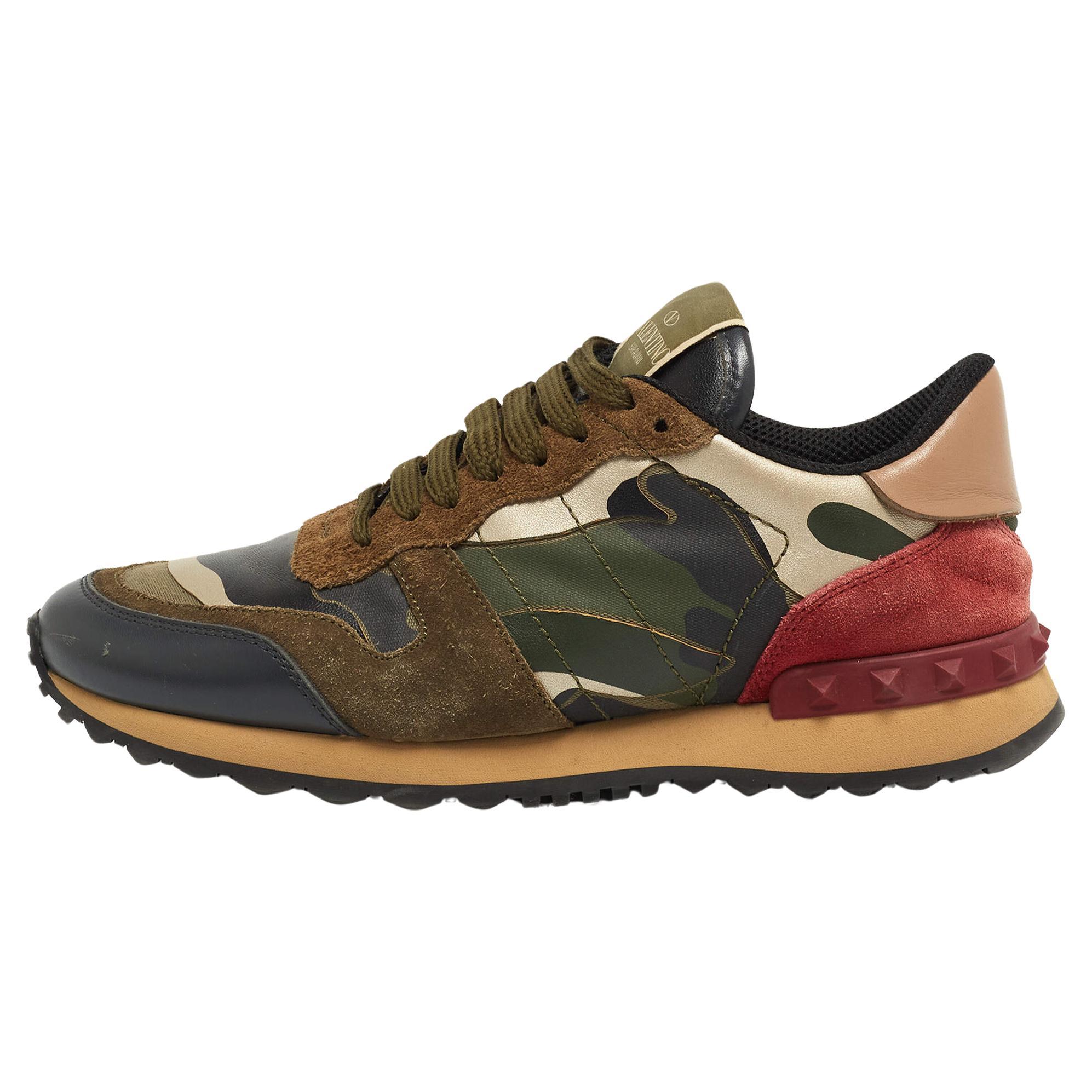Valentino Multicolor Camouflage Print Canvas and Leather Rockrunner Sneakers  For Sale