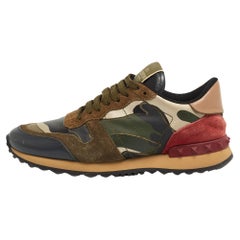 Valentino Multicolor Camouflage Print Canvas and Leather Rockrunner Sneakers 
