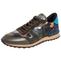Valentino Multicolor Camouflage Print Canvas And Leather Sneakers Size 41