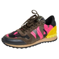 Valentino Multicolor Camouflage Suede And Leather Low Top Sneakers Size 38