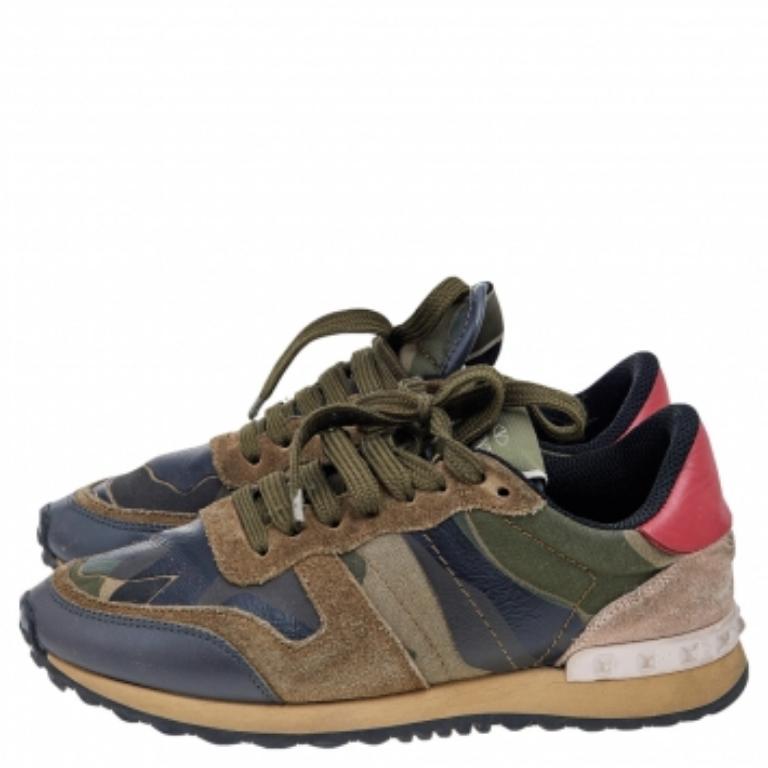 Black Valentino Multicolor Camouflage Suede And Leather Rockrunner Sneakers Size 36