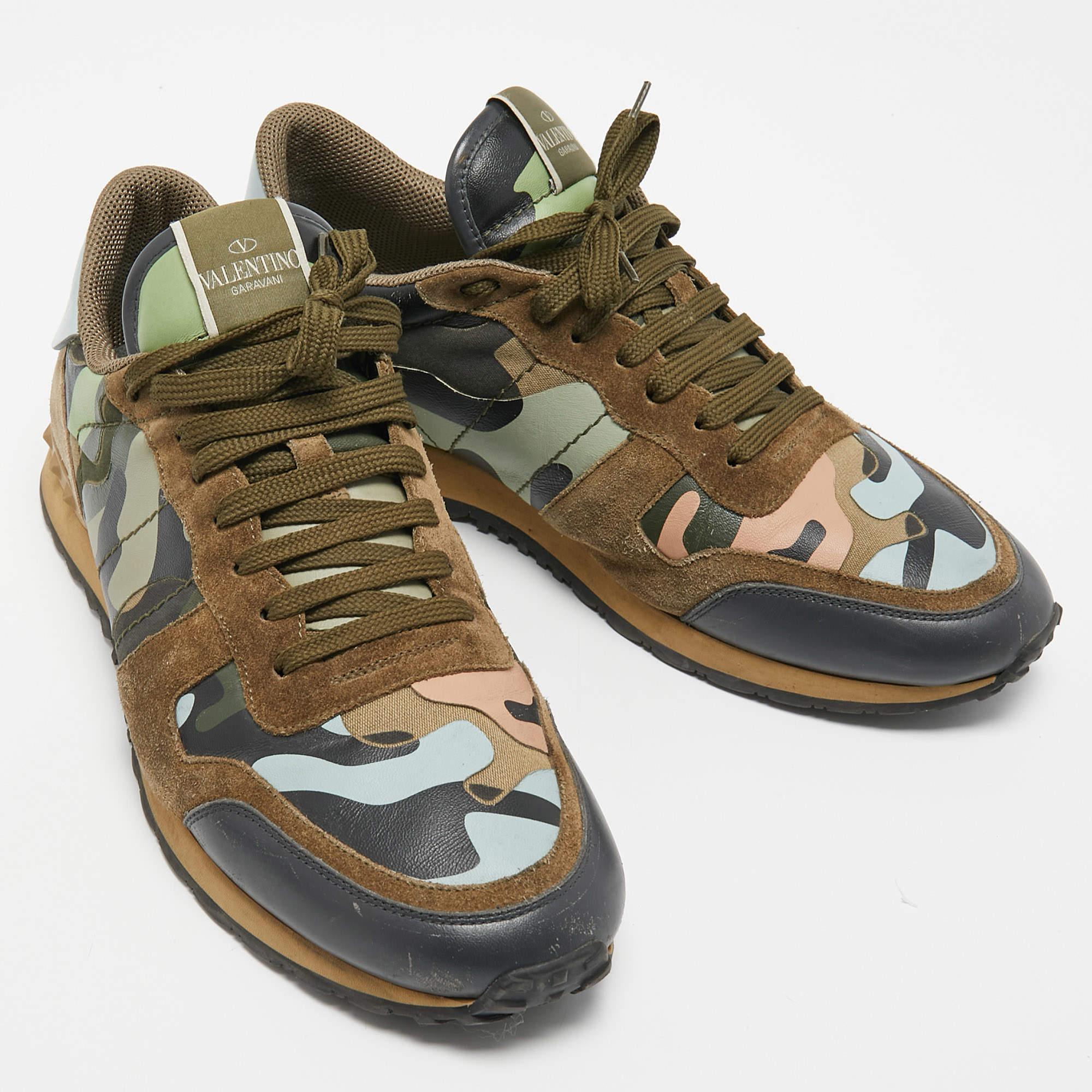 Men's Valentino Multicolor Camouflage Suede And Leather Rockrunner Sneakers Size 43