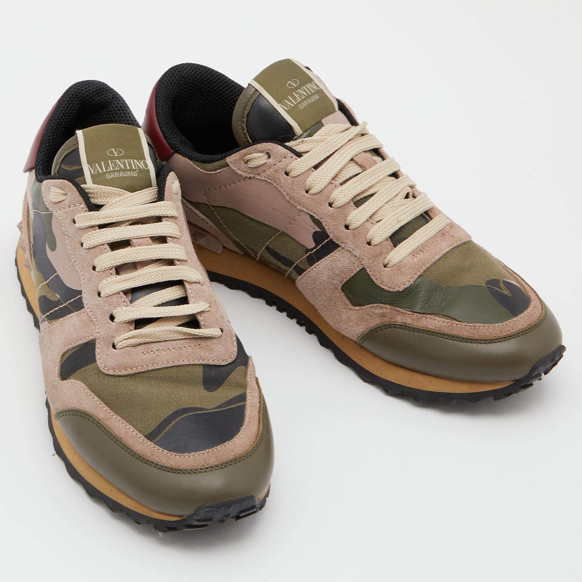 Women's Valentino Multicolor Camouflage Suede Canvas Leather Rockrunner Low Top Sneakers