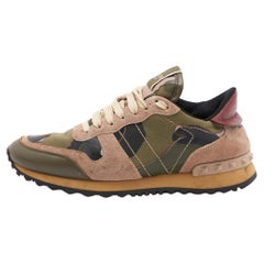 Valentino Multicolor Camouflage Suede Canvas Leather Rockrunner Low Top Sneakers