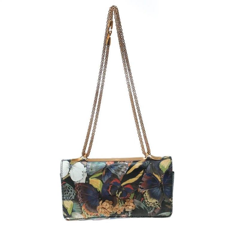 Valentino Multicolor Canvas and Leather Butterfly Mixed Media Shoulder ...