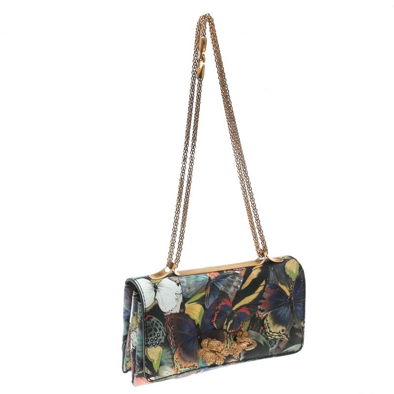 Women's Valentino Multicolor Canvas and Leather Butterfly Mixed Media Shoulder Bag