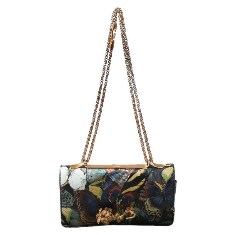 Valentino Multicolor Canvas and Leather Butterfly Mixed Media Shoulder Bag