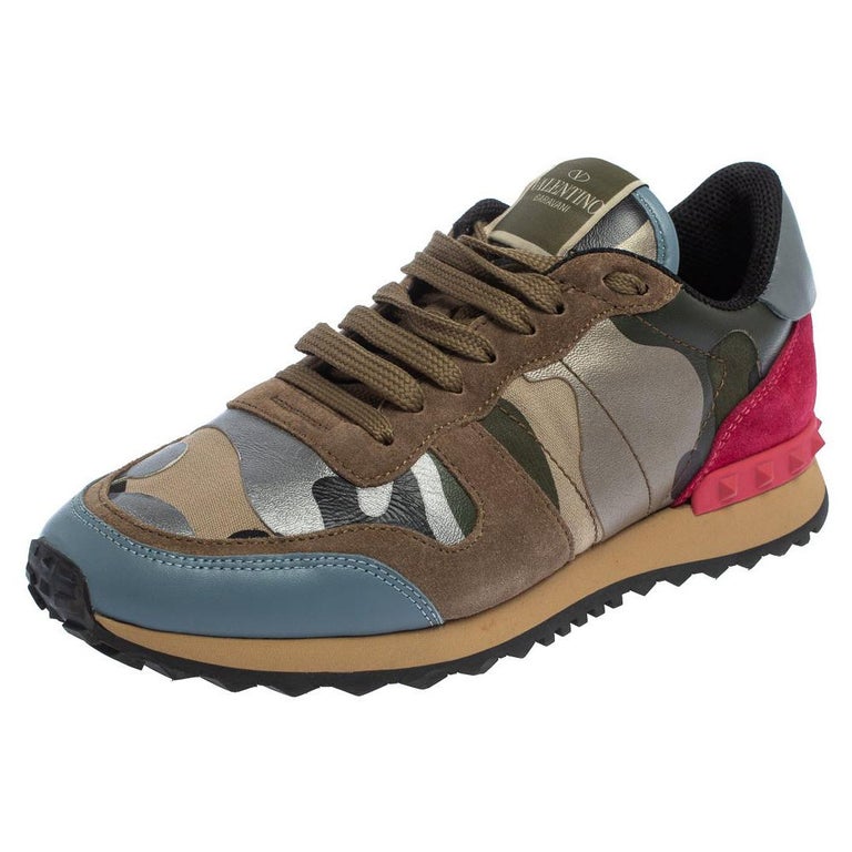 Valentino Multicolor Canvas And Suede Rockrunner Camouflage Sneakers Size  38 at 1stDibs