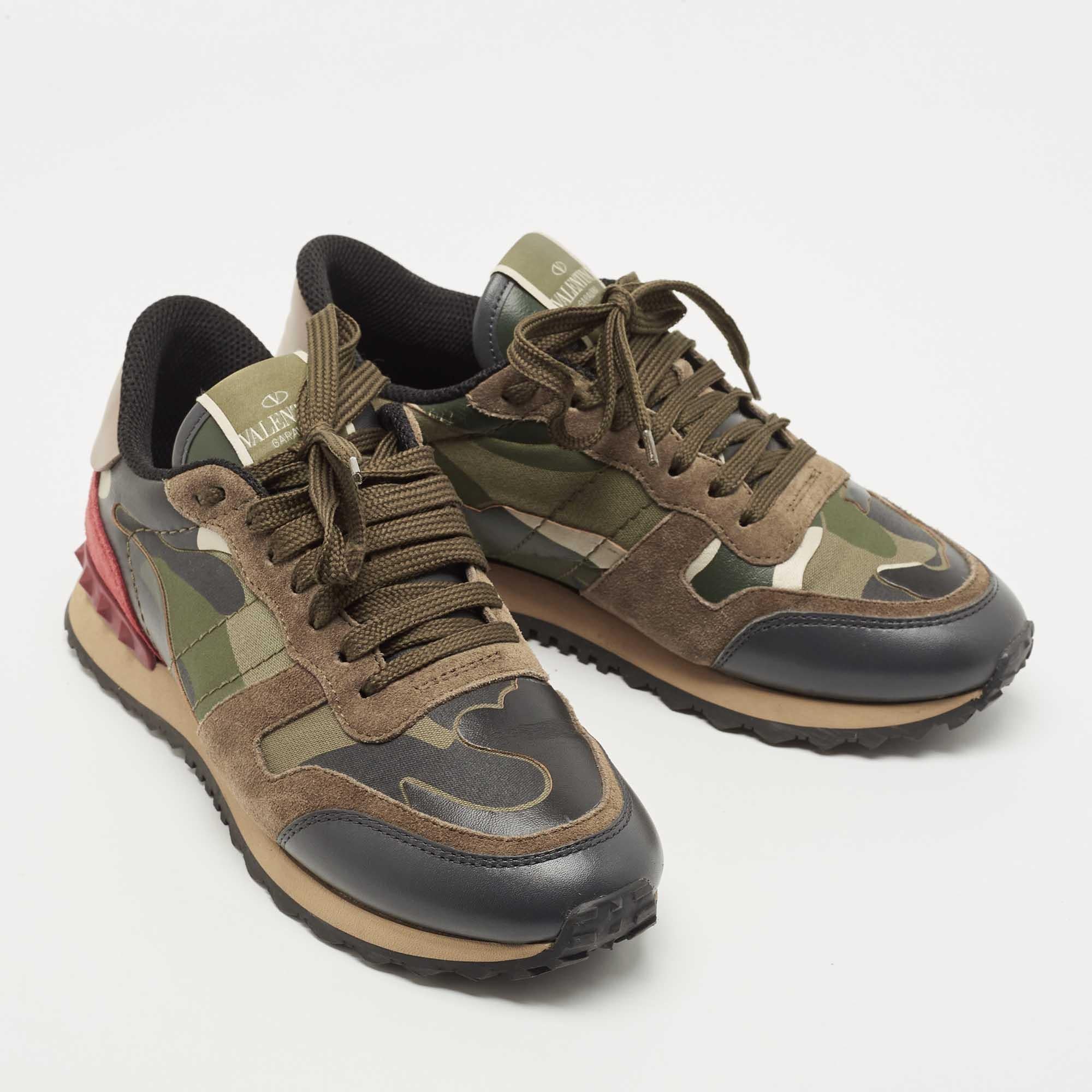 Women's Valentino Multicolor Canvas Rockrunner Camouflage Low Top Sneakers Size 37.5