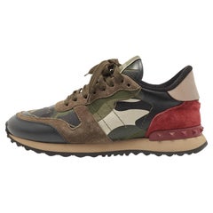 Valentino Multicolor Canvas Rockrunner Camouflage Low Top Sneakers Size 37.5